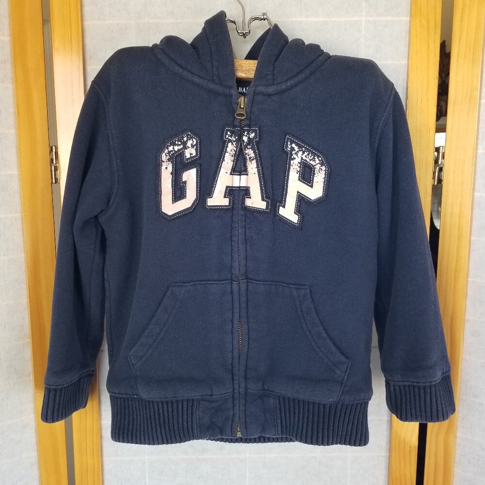 Kids GAP Zip Up Hoodie Navy Blue Sherpa Lined Size 5